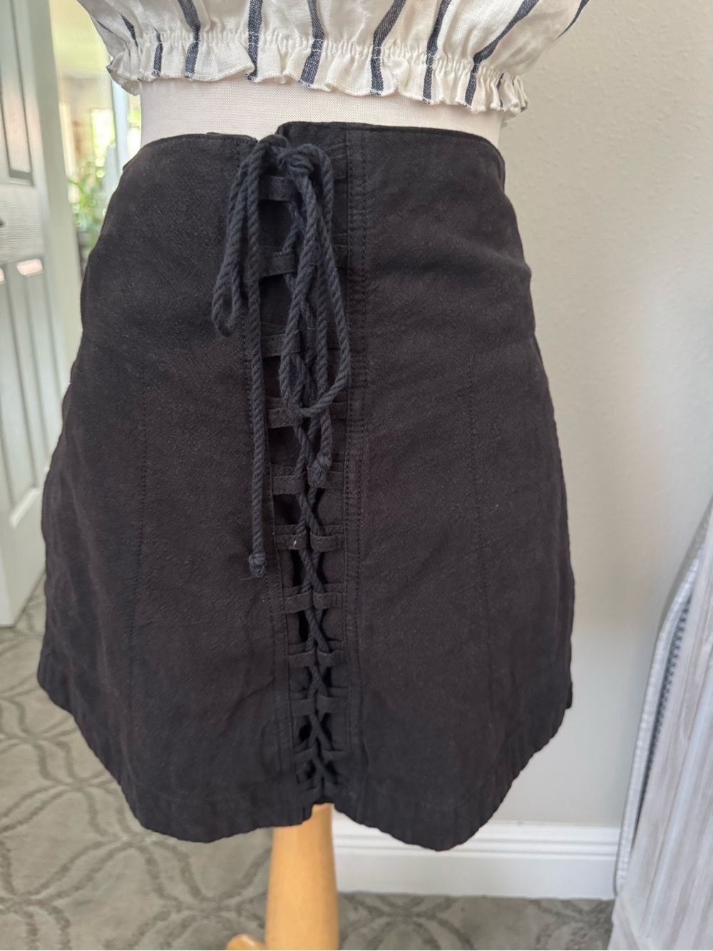 Free People Black Lace-Up Front Mini Skirt